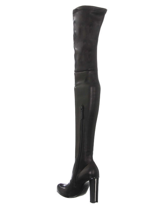 Leder Damenstiefel mit hohem Absatz Schwarz