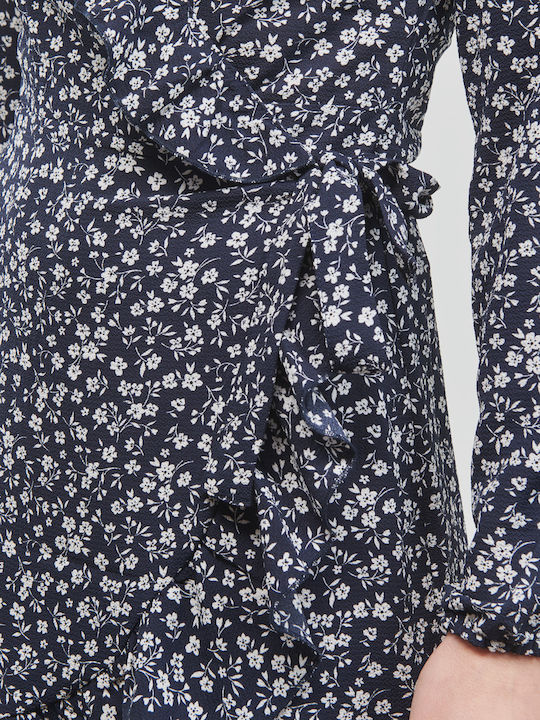 Καλοκαιρινό Mini Φόρεμα Κρουαζέ με Βολάν Navy Blue