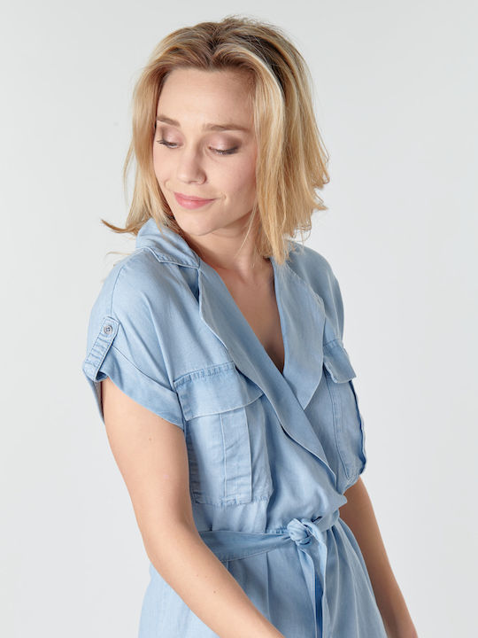 Rochie De Vară Pentru Femei Mini Din Denim Albastru Deschis