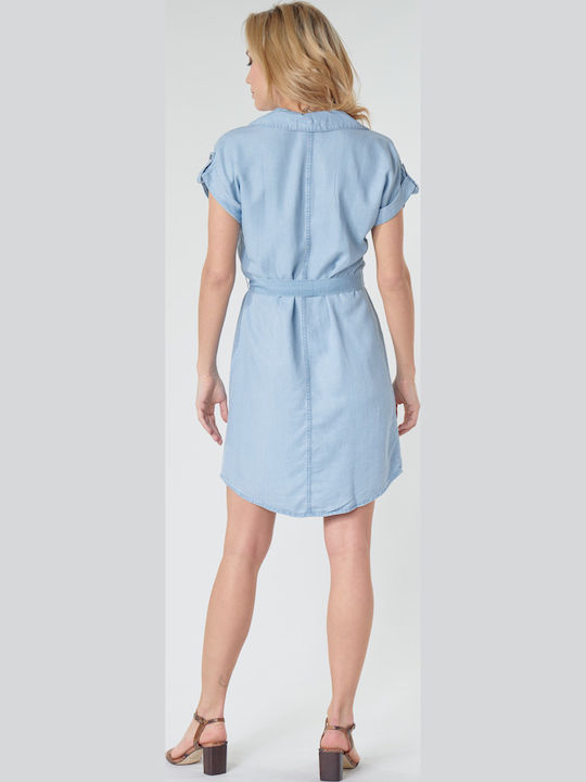 Rochie De Vară Pentru Femei Mini Din Denim Albastru Deschis