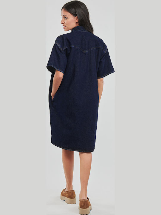 Western Sommer Mini Hemdkleid Kleid Marineblau