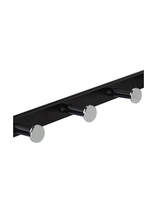 Cuier de Perete cu Raft 5 Cârlige din Oțel Dimensiuni 23 X 65 X 25 Cm Negru Relaxdays