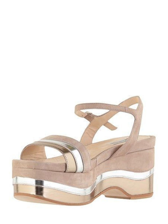 Flache Sandalen für Damen Flatforms in Beige Farbe