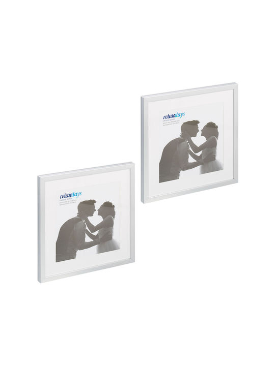 Set 2 rame foto perete masă 41 x 41 x 2,5 cm plastic sticlă argintiu