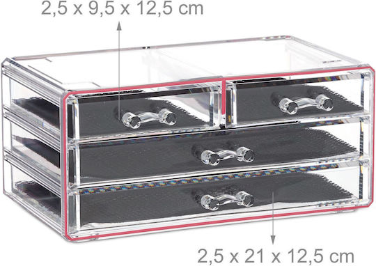 Relaxdays Organizator Cosmetice Cu 4 Sertare Transparent Roz 24x19x13.5cm