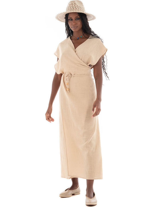 Summer Midi Dress with Drape Beige CNF1WA24GAS Beige