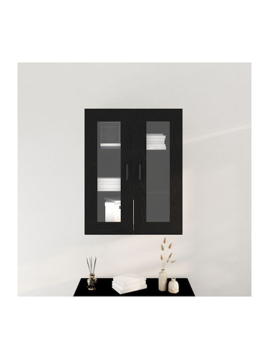 Wand Wohnzimmer Vitrine aus Spanplatte mit Glas Black Oak 69.5x34x90cm