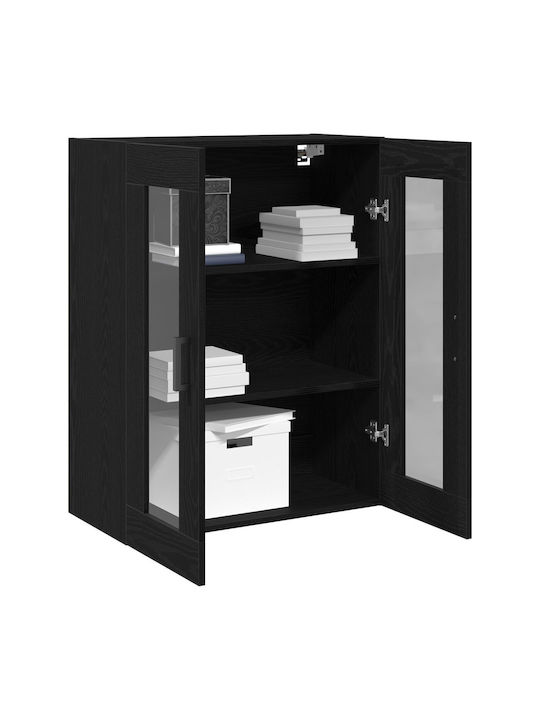 Wand Wohnzimmer Vitrine aus Spanplatte mit Glas Black Oak 69.5x34x90cm
