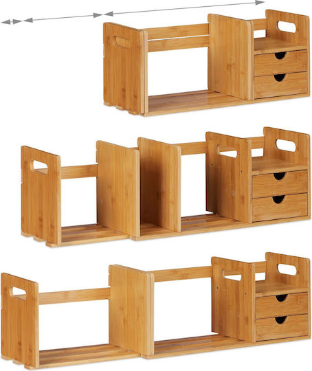 Organizator extensibil pentru birou, raft pentru cărți, 2 sertare, bambus, 21 x 51, 80.5 x 19 cm