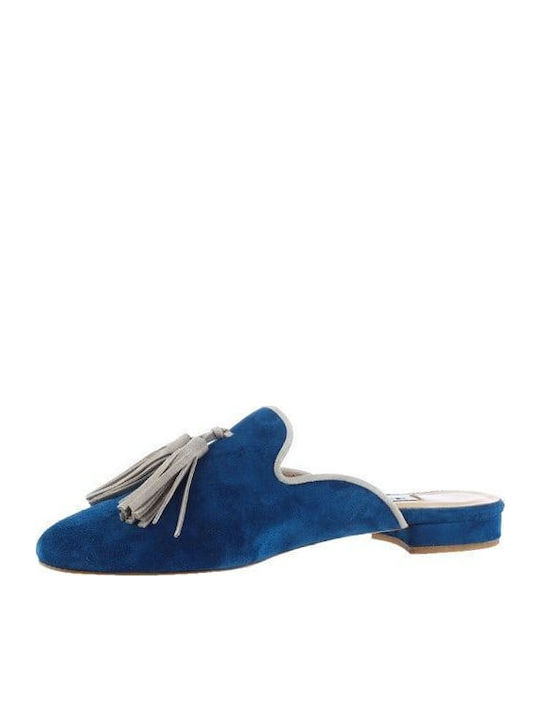 Flat Δερμάτινα Mules σε Μπλε Χρώμα