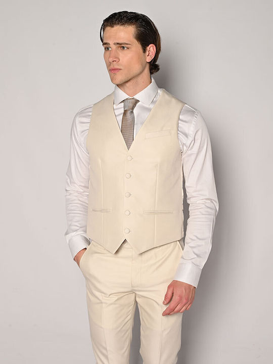 Men's Suit with Vest Slim Fit Ecru