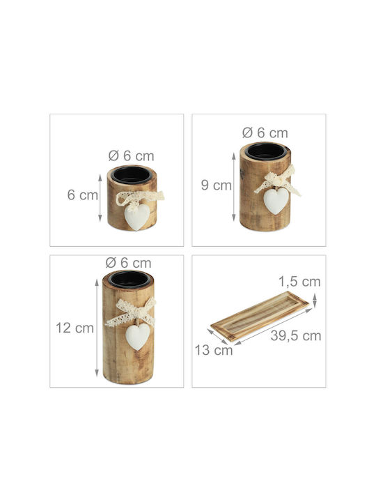 Set 5 suporturi pentru lumânări aspect lemn maro alb dimensiuni 13,5 x 39,5 x 13 cm Relaxdays