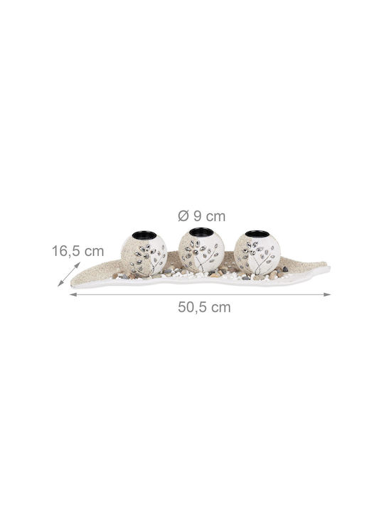 Set Suporturi de Lumânări Decorative 3 Lumânări Alb Bej Gri Dimensiuni 9 X 50.5 X 16.5 Cm Relaxdays
