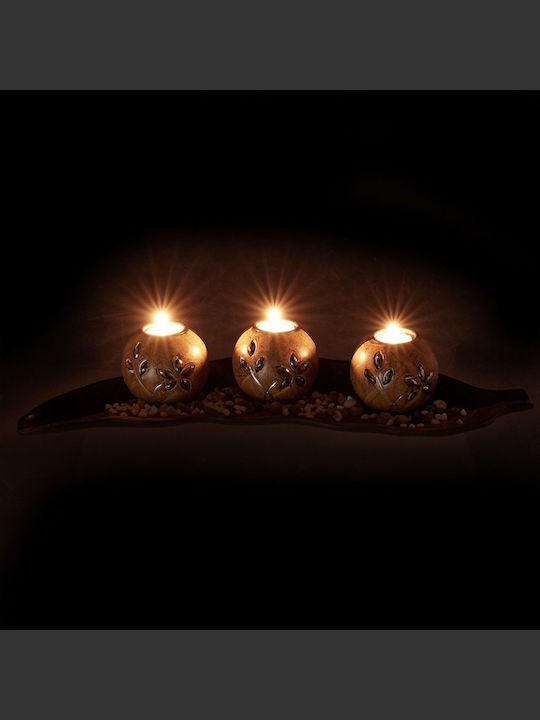 Set Suport Decorativ 3 Lumânări Maro Închis Dimensiuni 8.5 X 50.5 X 16.5 Cm Relaxdays