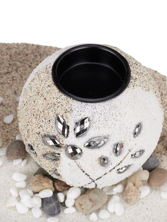 Set Suporturi de Lumânări Decorative 3 Lumânări Alb Bej Gri Dimensiuni 9 X 50.5 X 16.5 Cm Relaxdays