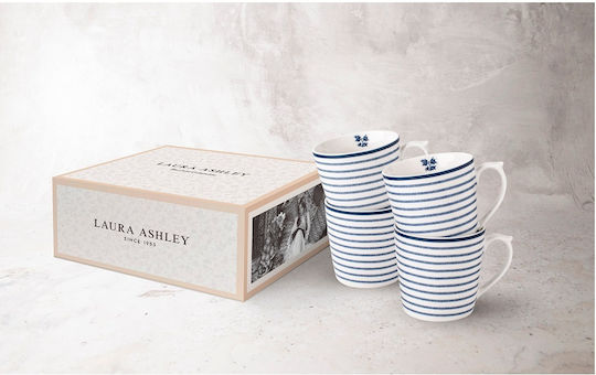 Laura Ashley Κούπα από Πορσελάνη Μπλε 320ml 4τμχ