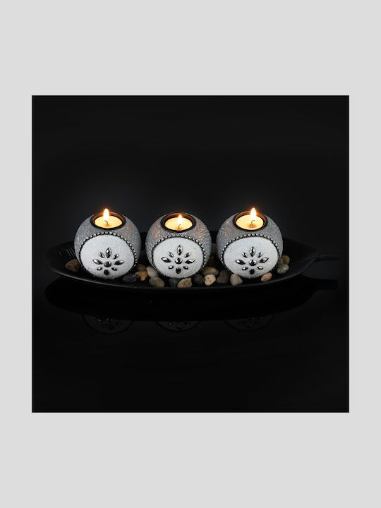 Set 3 Candle Holders Gray Black White Dimensions 10 X 40.5 X 14.5 Cm Relaxdays