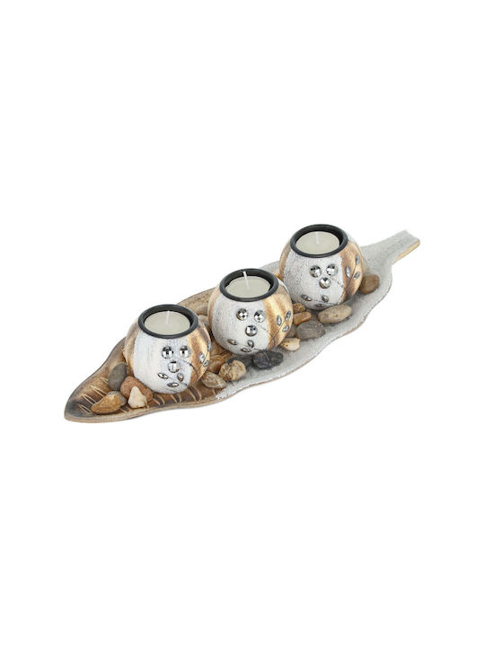 Set 3 Candle Holders Brown White Dimensions 7 X 38 X 14 Cm Relaxdays Set 3 Candle Holders Brown White Dimensions 7 X 38 X 14 Cm Relaxdays
