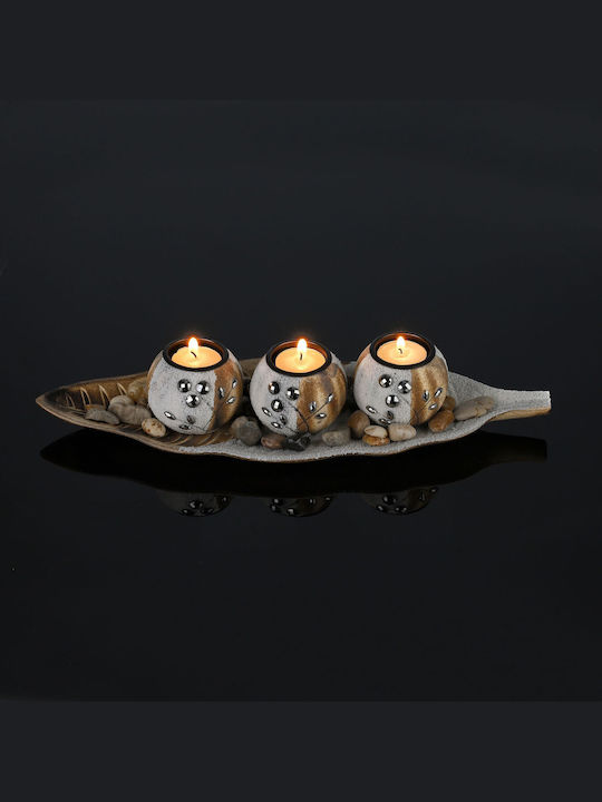 Set 3 suporturi pentru lumânări maro alb dimensiuni 7 x 38 x 14 cm Relaxdays