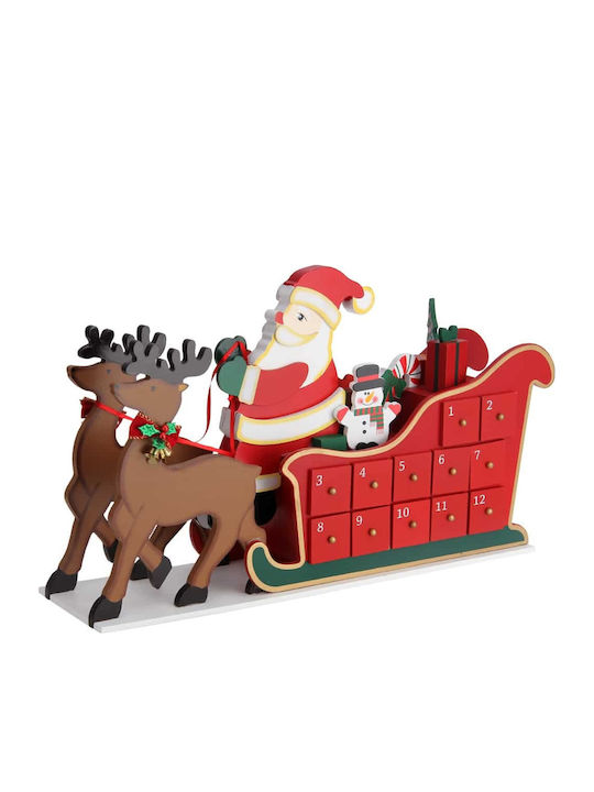 Calendar Advent Decorativ Cutie Muzicală Sanie Moș Crăciun din Lemn Multicolor 52 X 13 X 31cm