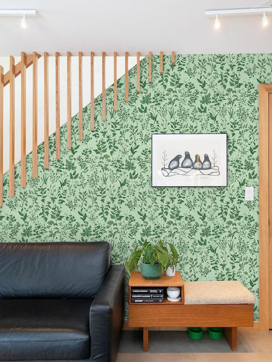 Self-Adhesive Waterproof Wallpaper Green Flowers Leaves Pattern 44x300cm