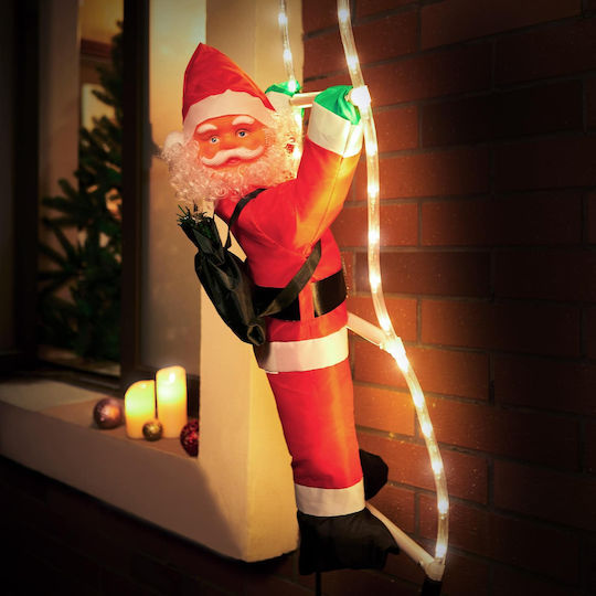 Luminat Decorativ Moș Crăciun De Exterior Albς pe Scară 90x30cm.