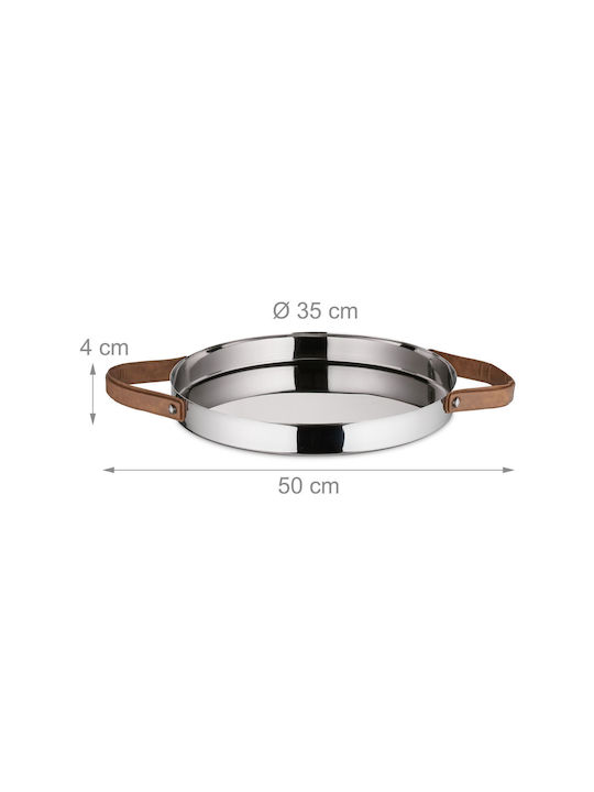 Stainless Steel Serving Tray Round 4 X 50 X 35 Cm Brown Silver