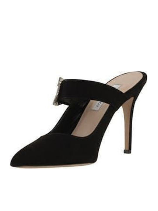 Leather Mules with High Heel in Black Color