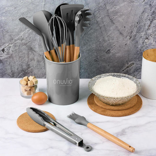 Onuvio Kochgeschirr-Set aus Silikon Mit Ständer 12 Stück Grau Daria