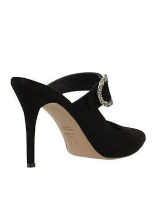 Leather Mules with High Heel in Black Color