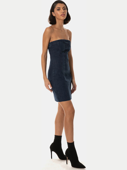Dark Blue Mini Strapless Denim Dress