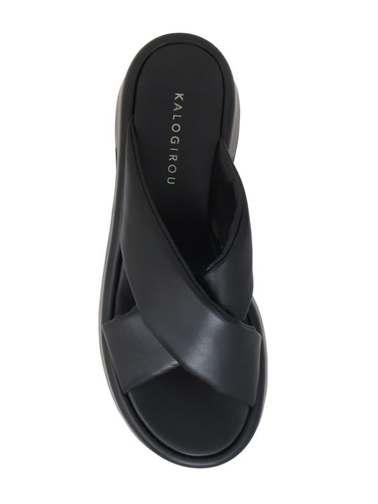 Leather Mules with Chunky Low Heel in Black Color