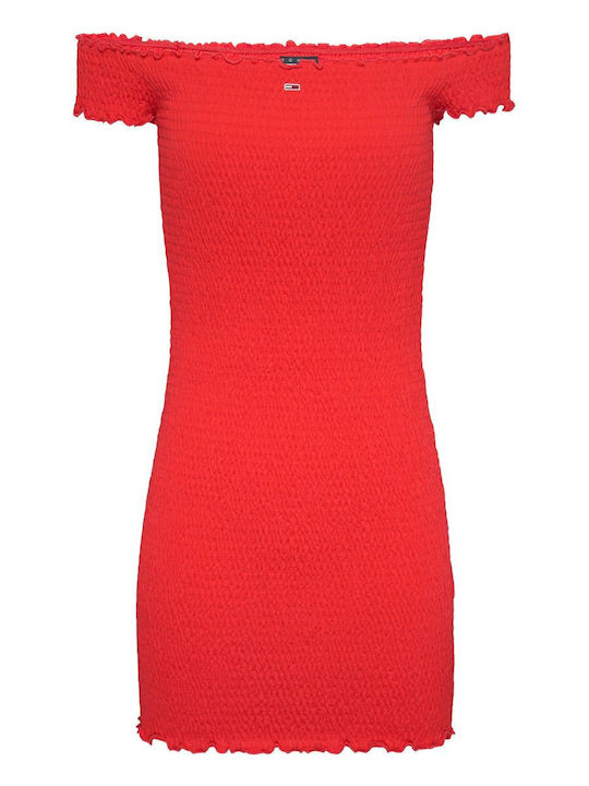 Summer Mini Knitted Dress Bright Vermillion Red
