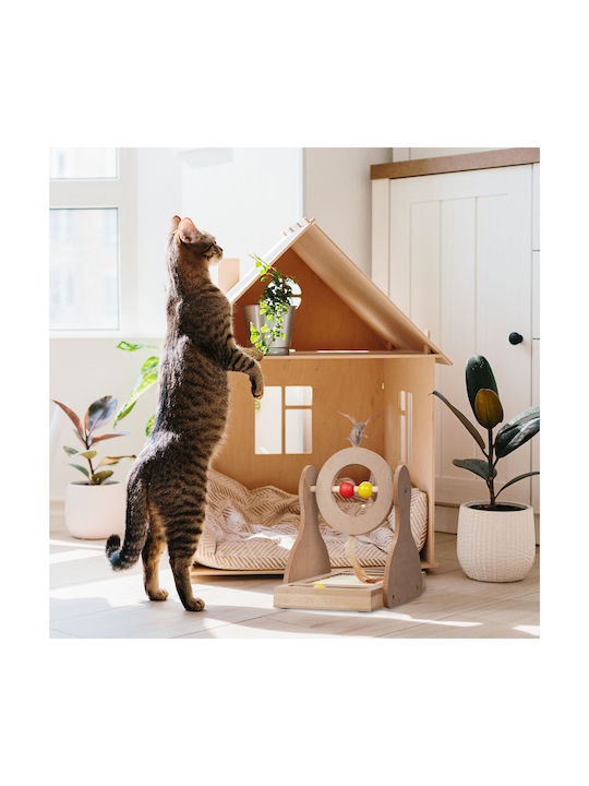 Cat Toy Scratching Post 2 Tracks Balls Wheel Balls Sisal Mdf Brown 30 X 17 X 30 Cm
