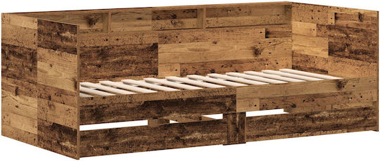 Canapea Pat Simplu Din Lemn Maro Cu Plăci Pentru Saltea 75x190cm