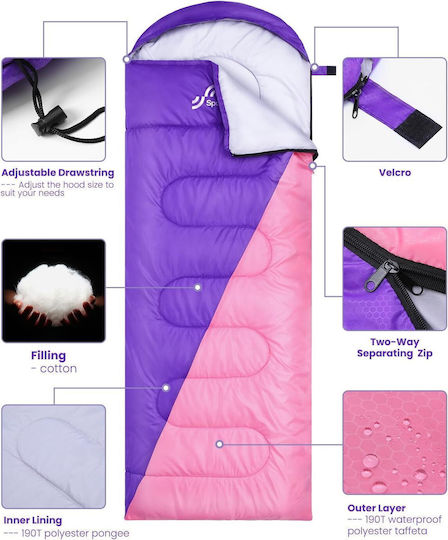 Sportneer Sac de dormit Single Purple Pink