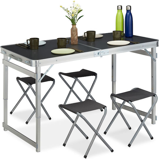 Folding Table Set 4 Folding Chairs Relaxdays Black Silver Table Dimensions 120 X 60 Cm