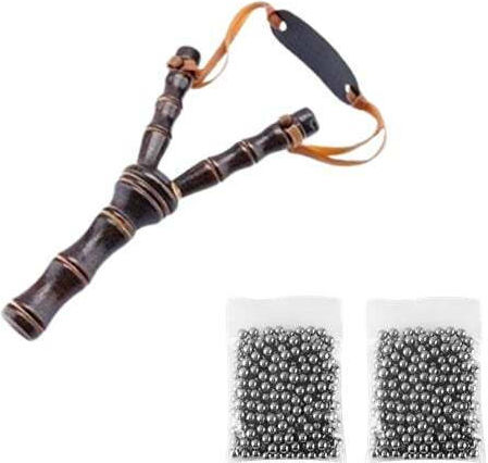 Set Prastie din Lemn 200 Bile Metalice 10 Mm Airsoft Prastie 19 Cm Maro