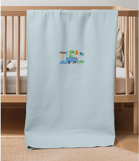 Adam Home Κουβέρτα Αγκαλιάς & Λίκνου Dinosauros Πικέ Μπλε 110x80εκ.