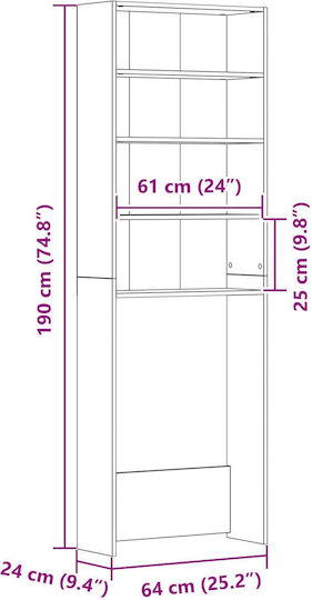 vidaXL Επιδαπέδια Ραφιέρα Μπάνιου Ξύλινη 64x24x190cm Μαύρη