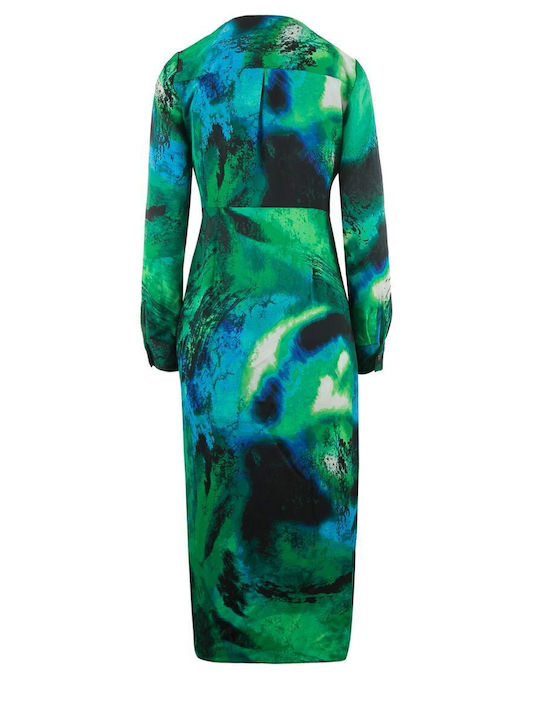 Sommer Midi Damenkleid Satin Wickel Grün