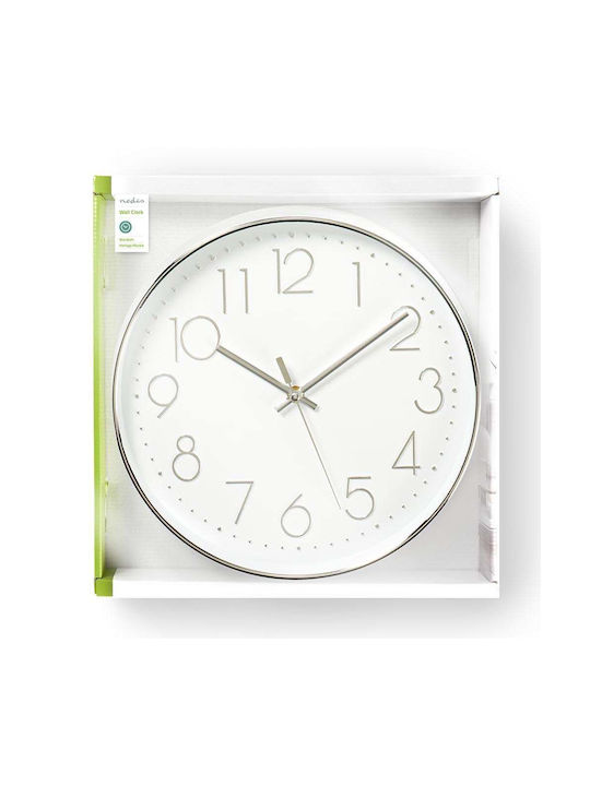 Nedis Стенен часовник Пластмаса White/Silver Ø30см