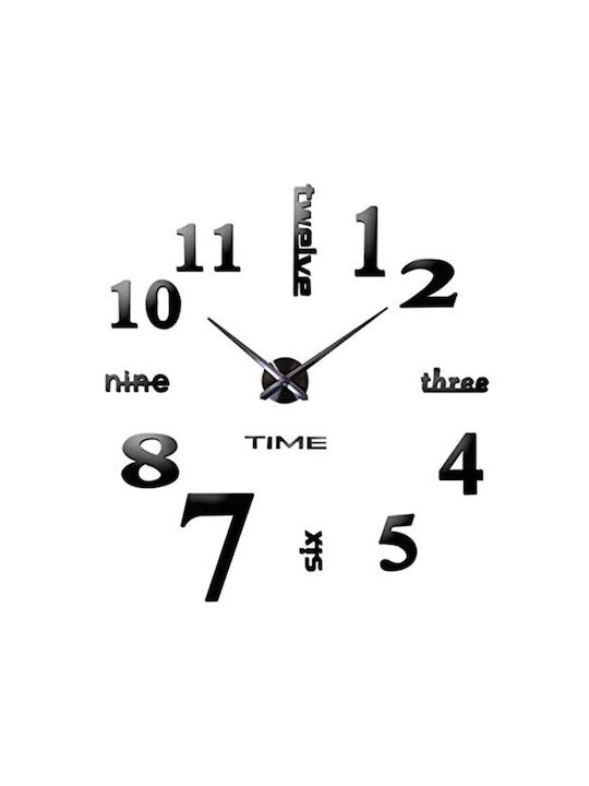 Mirror Numbers And Letters Do It Yourself Black 3D Wall Clock Sticker Plastic Black