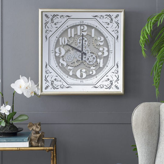 Artekko Antikes Wanduhr Metallisch Weiß 60x60cm