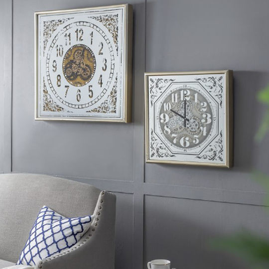 Artekko Antikes Wanduhr Metallisch Weiß 60x60cm