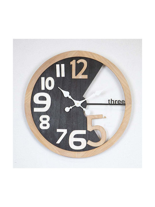 Estheti Home Ρολόι Τοίχου Ξύλινο Μαύρο Φυσικό Λευκό Φ59.5x3cm 753-13015
