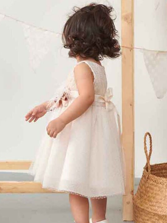 Bonito Baby Beige Baptism Clothing Set with Hair Accessories & Dress made of Tulle 2pcs