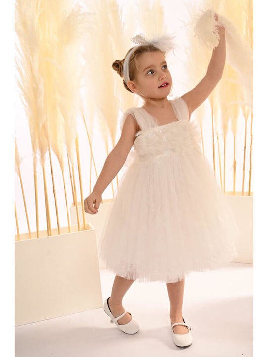 Baby Bloom Alb Rochie de Botez din Dantelă