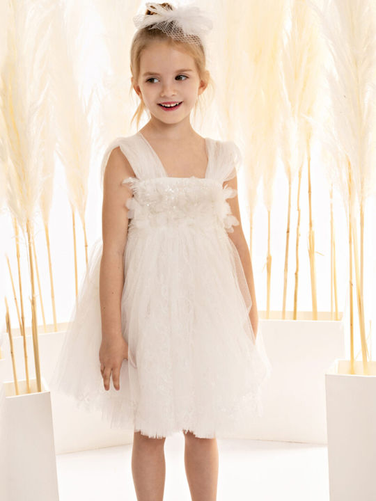 Baby Bloom Alb Rochie de Botez din Dantelă