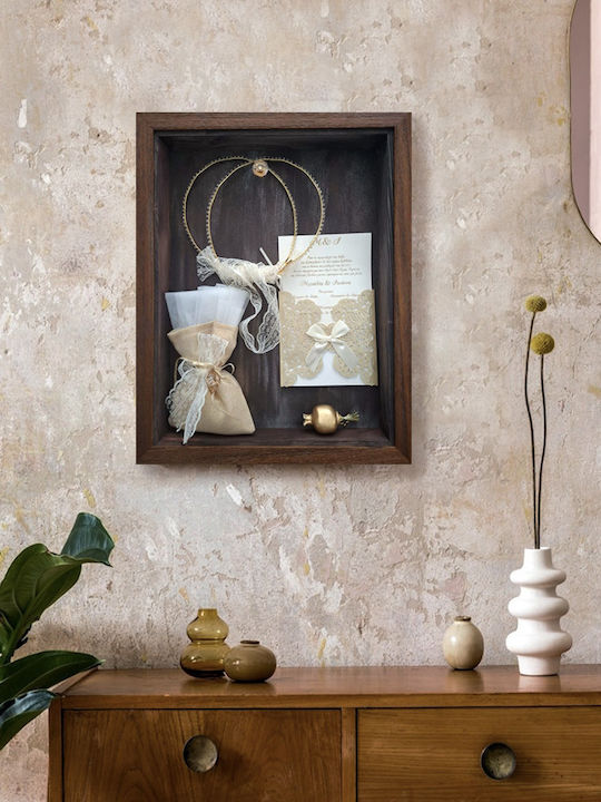 Wall-Mounted Rectangle Wedding Crown Case / Photo Frame Wooden Handmade with Walnut Glass 45x35cm